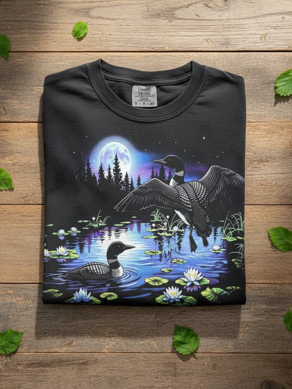 90s Loon Moonlit Pond Graphic Tee | Vintage Wildlife Nostalgia Shirt